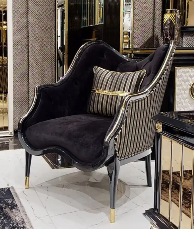 Casa Padrino sillón de salón Art Deco de lujo negro / oro - Muebles de Salón y Hotel Art Deco - Colección de Lujo Markenware