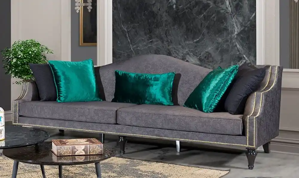 Casa Padrino sofá barroco de lujo gris / negro / oro - Magnífico sofá de salón en estilo barroco - Muebles de salón barrocos Sonderangebot