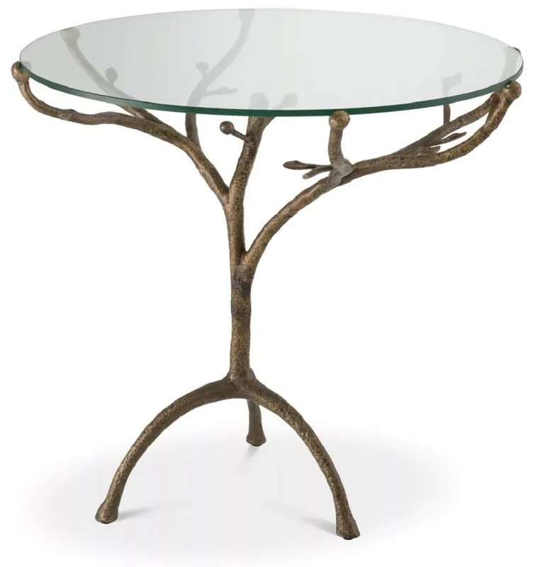 Direkt Vom Hersteller Casa Padrino mesa auxiliar de lujo latón antiguo Ø 79,5 x A. 75 cm - Mesa trípode redonda de latón con tapa de vidrio - Muebles de salón - Colección de Lujo