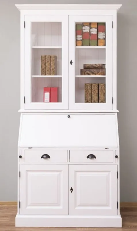 Casa Padrino armario de oficina de estilo campestre blanco 110 x 49 x A. 219 cm - Armario de madera maciza - Armario de libros - Armario de salón - Muebles de estilo campestre Mega-Angebot
