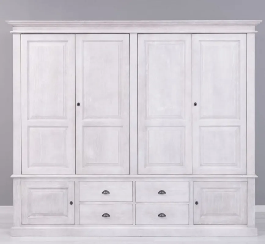 Jetzt Kaufen Casa Padrino armario de dormitorio de estilo campestre gris claro 232 x 59 x A. 197 cm - Armario de madera maciza con 6 puertas y 4 cajones - Muebles de dormitorio de madera maciza estilo campestre