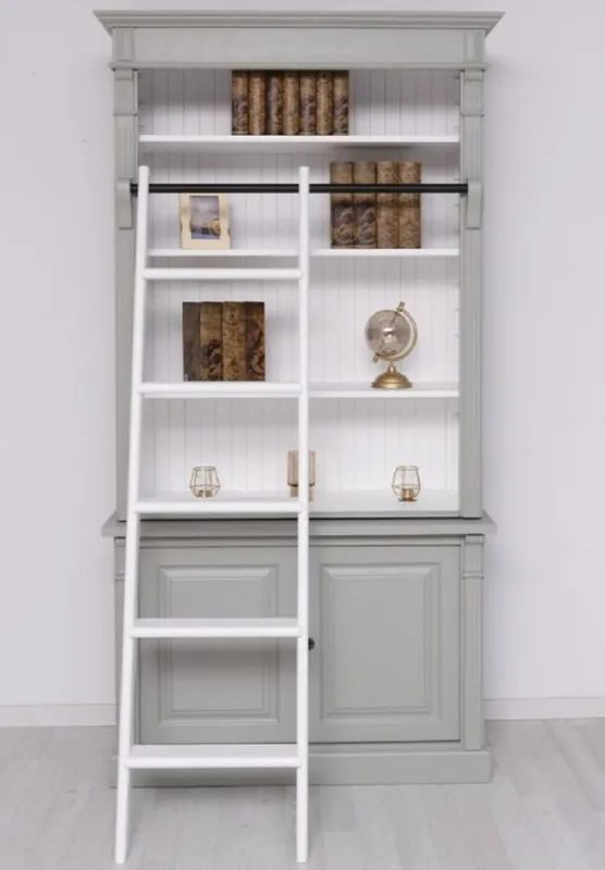 Nur Für Kurze Zeit Casa Padrino armario de libros de estilo campestre con escalera gris / blanco 120 x 51 x A. 228 cm - Armario de Sala de Estar de Madera Maciza - Armario de Oficina - Muebles de Estilo Campestre
