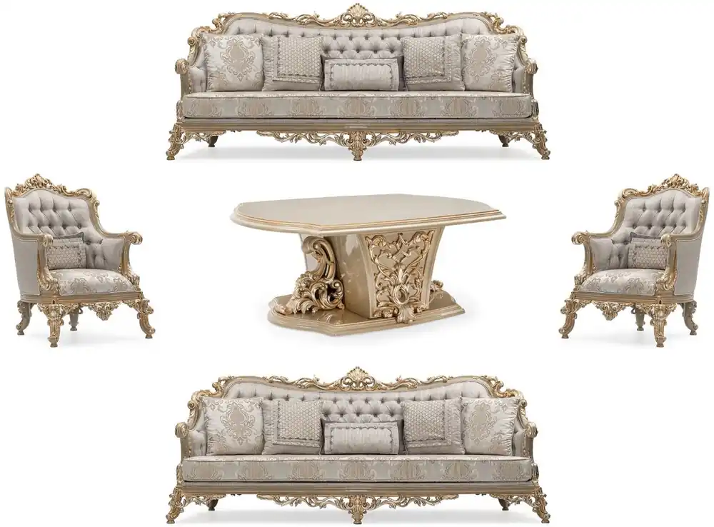 Casa Padrino conjunto de sala de estar barroco de lujo plata / gris / oro - 2 Sofás y 2 Sillones y 1 Mesa de Centro - Muebles de salón hechos a mano estilo barroco Online Kaufen