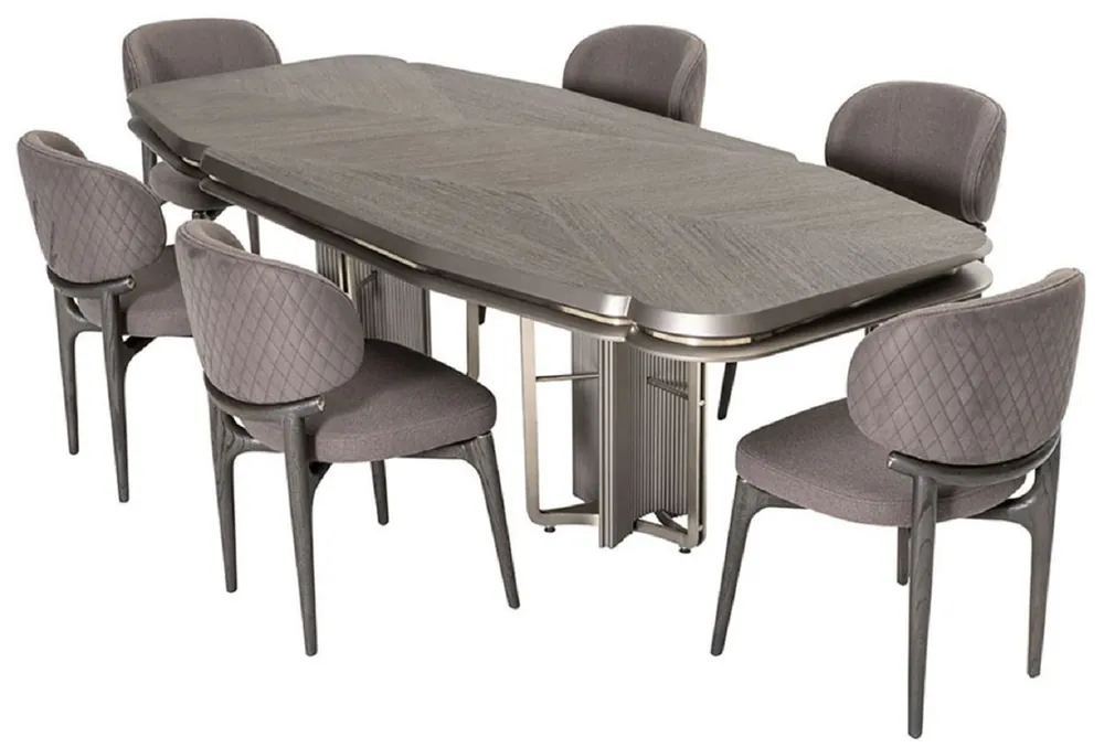 Casa Padrino conjunto de comedor de lujo gris / plata - 1 Mesa de comedor de lujo y 6 Sillas de comedor de lujo - Muebles de comedor - Muebles de lujo - Interiores de lujo Jetzt Kaufen