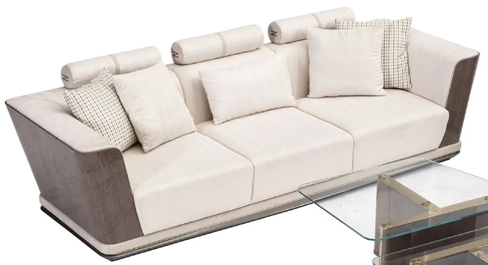 Neu Casa Padrino sofá de lujo crema / gris / oro 280 x 98 x A. 85 cm - Sofá de salón - Sofá de hotel - Muebles de salón - Muebles de hotel - Muebles de lujo - Interiores de lujo