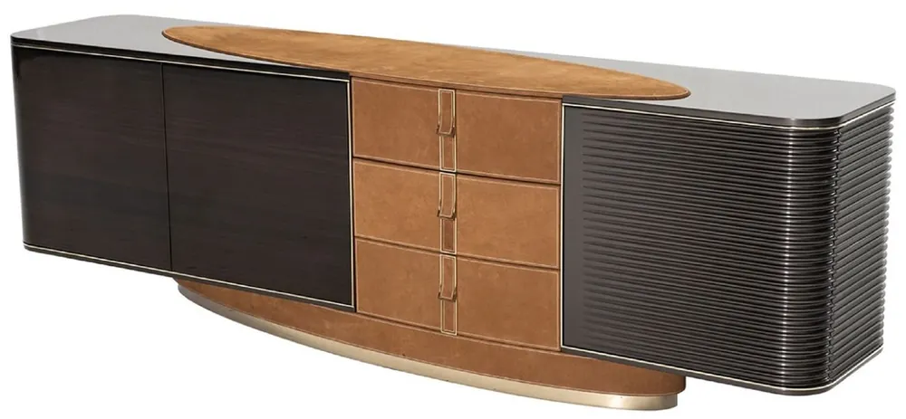 Angebot Casa Padrino aparador de lujo marrón claro / marrón oscuro / gris / oro 249 x 52,5 x A. 76 cm - Armario de madera maciza con 3 puertas y 3 cajones - Muebles de lujo - Muebles de hotel