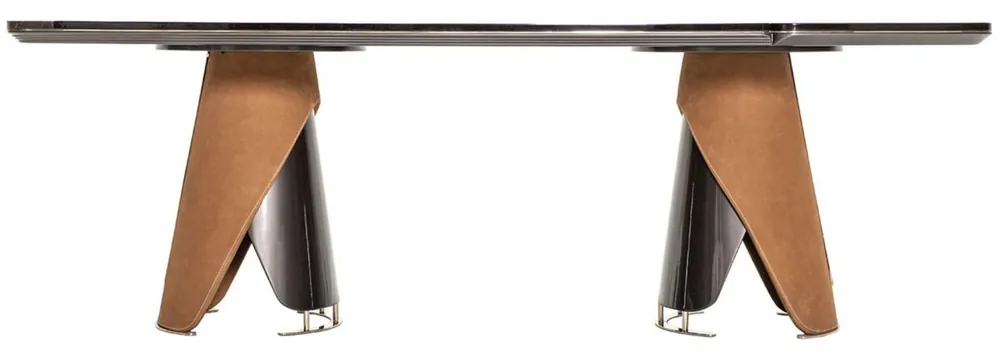 Preisreduziert Casa Padrino mesa de comedor de lujo marrón oscuro / gris / marrón claro / oro 240 x 113 x A. 79,5 cm - Mesa de comedor de madera maciza con tablero de aspecto mármol - Muebles de comedor de lujo