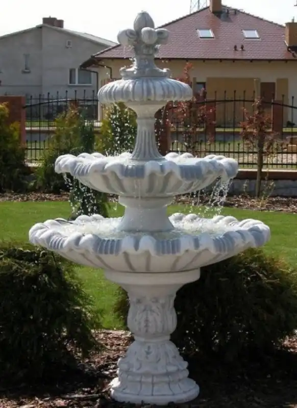 Casa Padrino fuente barroco con decorativo lirio gris Ø 129 x A. 196 cm - Magnífica fuente de jardín de estilo barroco - Fuente redonda de piedra para decoración de jardín Sale