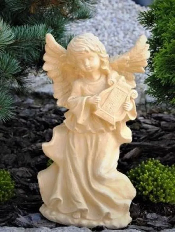 Casa Padrino Escultura de Decoración de Jardín Art Nouveau Ángel Beige 22 x 15 x A. 39 cm - Elegante Figura de Jardín - Accesorios de Decoración de Jardín Barrocos y Art Nouveau Neue Ware