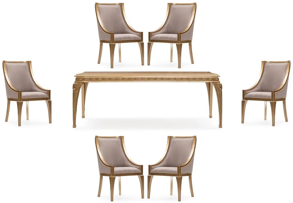 Highlight Casa Padrino conjunto de comedor barroco de lujo gris / oro - 1 Mesa de Comedor Barroco y 6 Sillas de Comedor Barrocos - Muebles de comedor de lujo estilo barroco