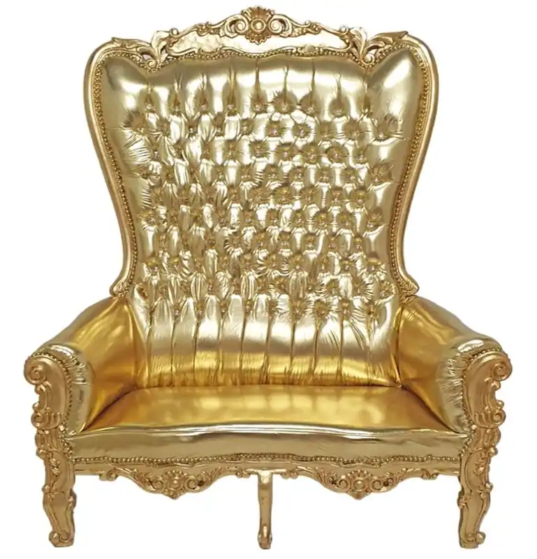 Markenprodukt Casa Padrino Sillón Trono Doble Barroco Majestic Gold Leather Look Bling Bling Rhinestones - Sillón Gigante - Silla Trono Sofá Tron