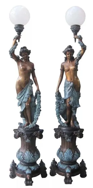 Casa Padrino conjunto de lámparas de pie Art Nouveau de lujo damas bronce / multicolor / blanco 60 x 60 x A. 234 cm - Magníficas esculturas de bronce con lámpara - Lámparas Barrocos y Art Nouveau Jetzt Kaufen
