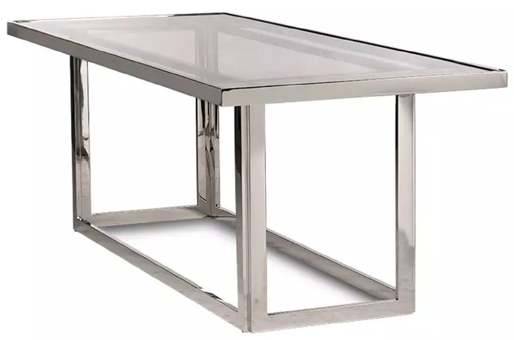 Markenprodukt Casa Padrino mesa de comedor de lujo plata 220 x 90 x A. 77 cm - Mesa de comedor rectangular de metal con tapa de vidrio - Muebles de comedor - Muebles de lujo
