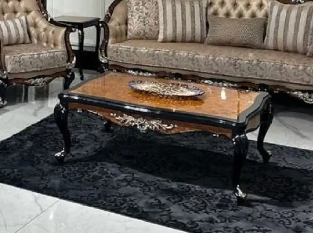 Casa Padrino mesa de centro barroco de lujo marrón / negro / plata - Mesa de salón de madera maciza hecha a mano estilo barroco - Muebles de salón de lujo en estilo barroco - Muebles barrocos Geprüft