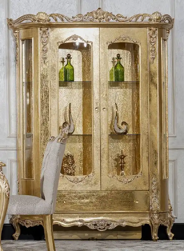 Casa Padrino vitrina barroco de lujo oro - Vitrina de madera maciza hecha a mano con 2 puertas de vidrio y cajón - Muebles de lujo en estilo barroco - Muebles barrocos - Noble y Magnífico Sale