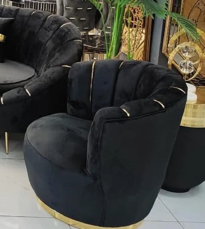 Casa Padrino sillón de lujo negro / oro 75 x 70 x A. 80 cm - Sillón de salón - Sillón de hotel - Muebles de salón - Muebles de hotel - Muebles de lujo - Interiores de salón - Interiores de lujo Preiswert