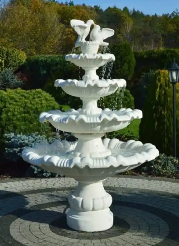 Neuheit Casa Padrino fuente barroco con 2 palomas decorativas blanco Ø 135 x A. 204 cm - Magnífica fuente de jardín de estilo barroco - Fuente redonda de piedra para decoración de jardín