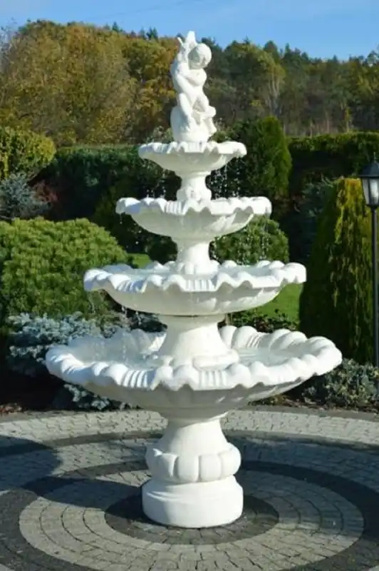 Knallerangebot Casa Padrino fuente barroco niño con pez blanco Ø 135 x A. 210 cm - Magnífica fuente de jardín de estilo barroco - Fuente redonda de piedra para decoración de jardín
