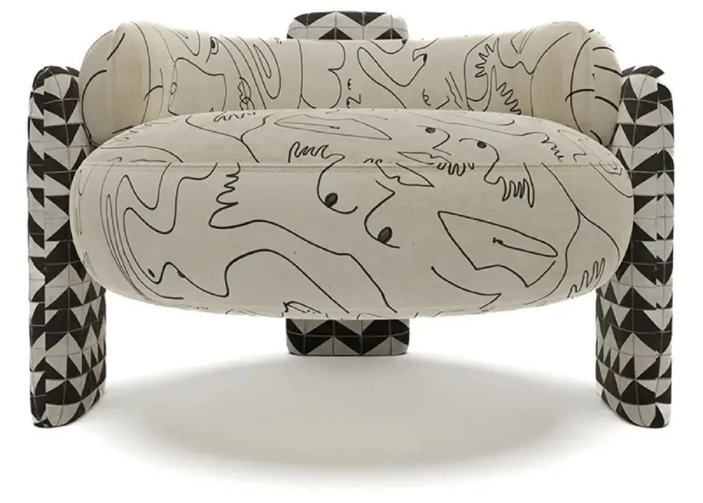Casa Padrino sillón de diseño de lujo en terciopelo crema / negro / blanco 96 x 85 x A. 68 cm - Sillón de salón - Muebles de salón - Muebles de hotel - Muebles de diseño de lujo Zertifiziert