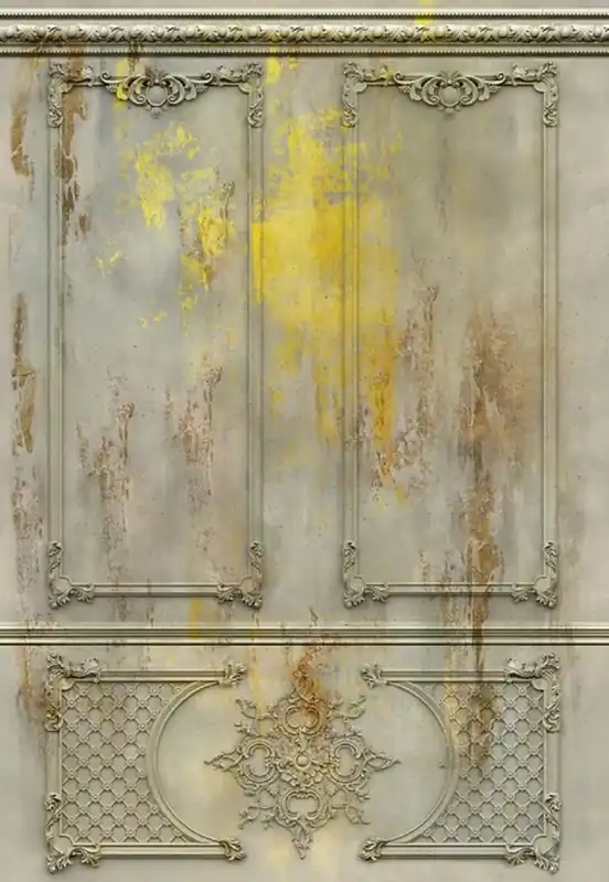 Casa Padrino papel pintado no tejido barroco de lujo gris antiguo / amarillo / marrón - Papel pintado de salón de estilo barroco con patrón estuco elegante - Decoración de salón barroco Markenprodukt