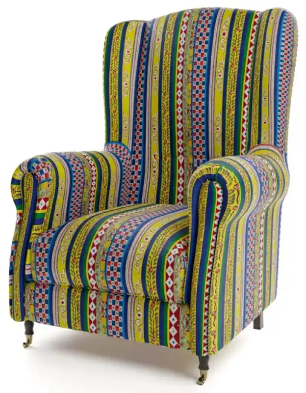 Jetzt Bestellen Casa Padrino sillón de terciopelo de lujo con rayas multicolor / negro / latón 82 x 93 x A. 101 cm - Sillón de salón - Sillón de hotel - Muebles de salón - Muebles de hotel - Muebles de lujo
