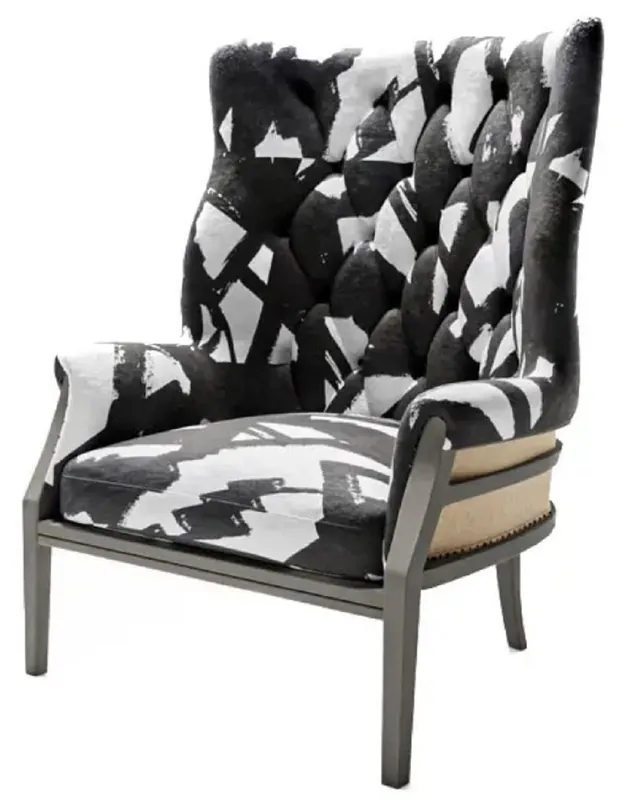 Casa Padrino sillón de terciopelo de lujo negro / blanco / natural 75 x 70 x A. 110 cm - Sillón de salón - Sillón de hotel - Muebles de salón - Muebles de hotel - Muebles de lujo Bestseller