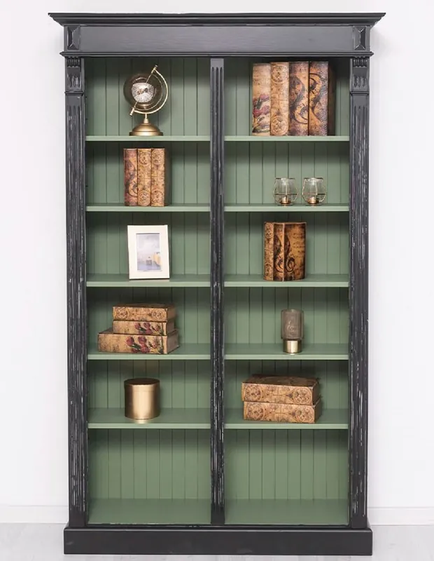 Casa Padrino armario de libros de estilo campestre negro antiguo / verde 120 x 39 x A. 197 cm - Armario de Sala de Estar de Madera Maciza - Armario de Oficina - Muebles de Estilo Campestre Jetzt Kaufen