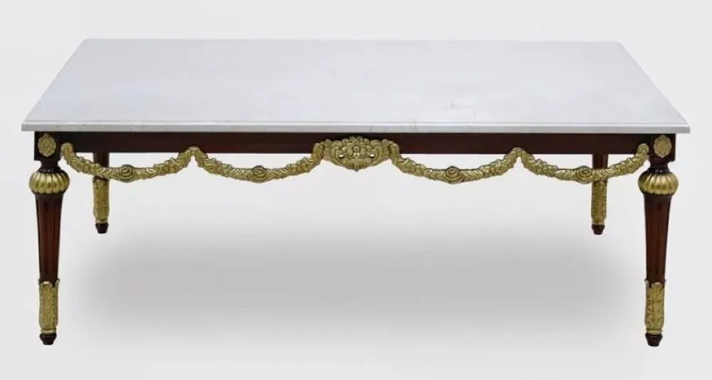 Casa Padrino mesa de centro barroco de lujo con tapa de mármol blanco / marrón oscuro / oro - Mesa de salón rectangular de estilo barroco - Muebles Barrocos - Noble y Magnífico Neue Ware