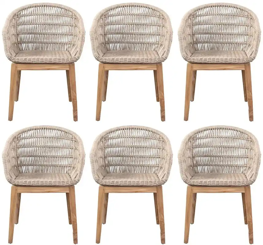 Casa Padrino conjunto de 6 sillas de comedor de lujo gris / natural 60 x 60 x A. 80 cm - Sillas de jardín de lujo con tejido de ratán - Muebles de comedor - Muebles de jardín - Muebles de lujo Schneller Versand