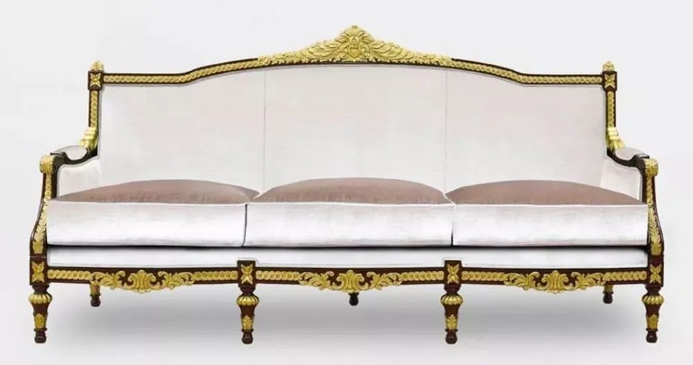 Casa Padrino sofá de salón de 3 plazas barroco de lujo gris / marrón oscuro / oro - Sofá de estilo barroco hecho a mano - Muebles de salón de lujo en estilo barroco - Muebles barrocos Angebot