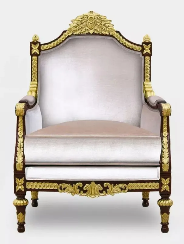 Nur Für Kurze Zeit Casa Padrino sillón de salón barroco de lujo gris / marrón oscuro / oro - Sillón de estilo barroco hecho a mano - Muebles de salón de lujo en estilo barroco - Muebles barrocos - Noble y Magnífico
