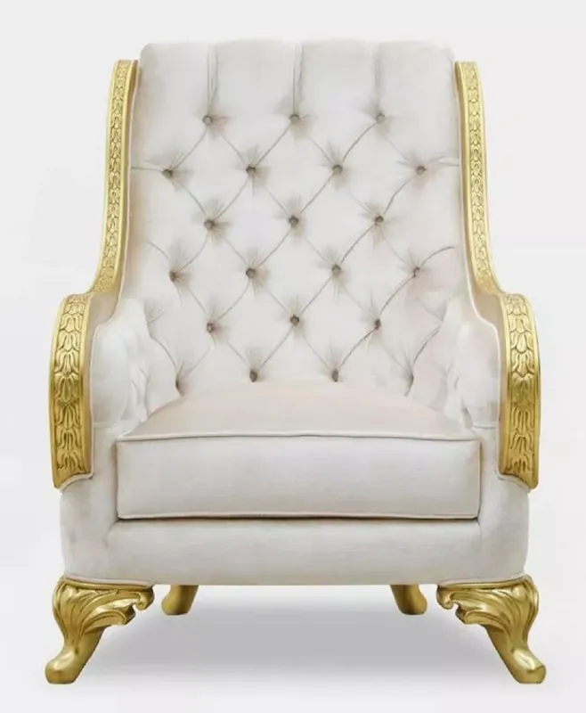 Casa Padrino sillón de salón barroco de lujo gris claro / oro - Sillón de estilo barroco hecho a mano - Muebles de salón de lujo en estilo barroco - Muebles barrocos - Noble y Magnífico Must-Have