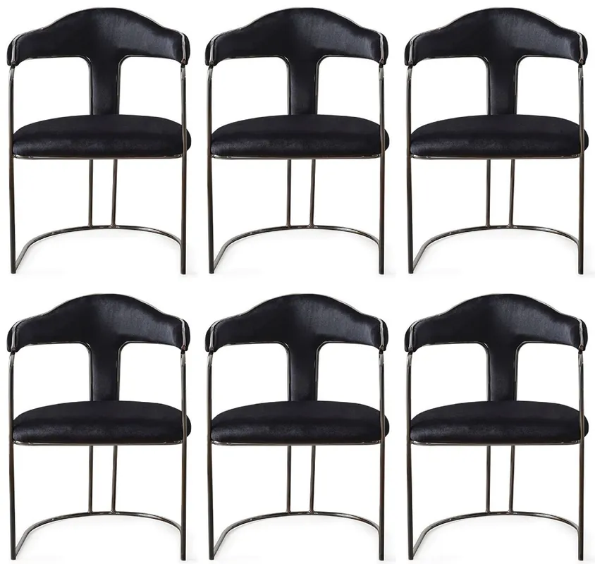 Casa Padrino conjunto de 6 sillas de comedor Art Deco de lujo con reposabrazos negro / bronce 60 x 58 x A. 92 cm - Muebles de comedor - Muebles de restaurante - Muebles Art Deco - Muebles de lujo Solange Der Vorrat Reicht