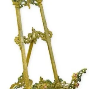 Casa Padrino caballete Art Nouveau verde / multicolor A. 59 cm - Caballete nostálgico de hierro fundido con soporte plegable - Accesorios Decorativos Barrocos y Art Nouveau Top-Seller