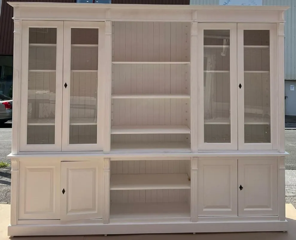 Sonderaktion Casa Padrino gabinete de estilo campestre estilo campestre blanco 286 x 51 x A. 228 cm - Armario de libros de madera maciza - Gabinete de salón - Gabinete de oficina - Muebles estilo campestre