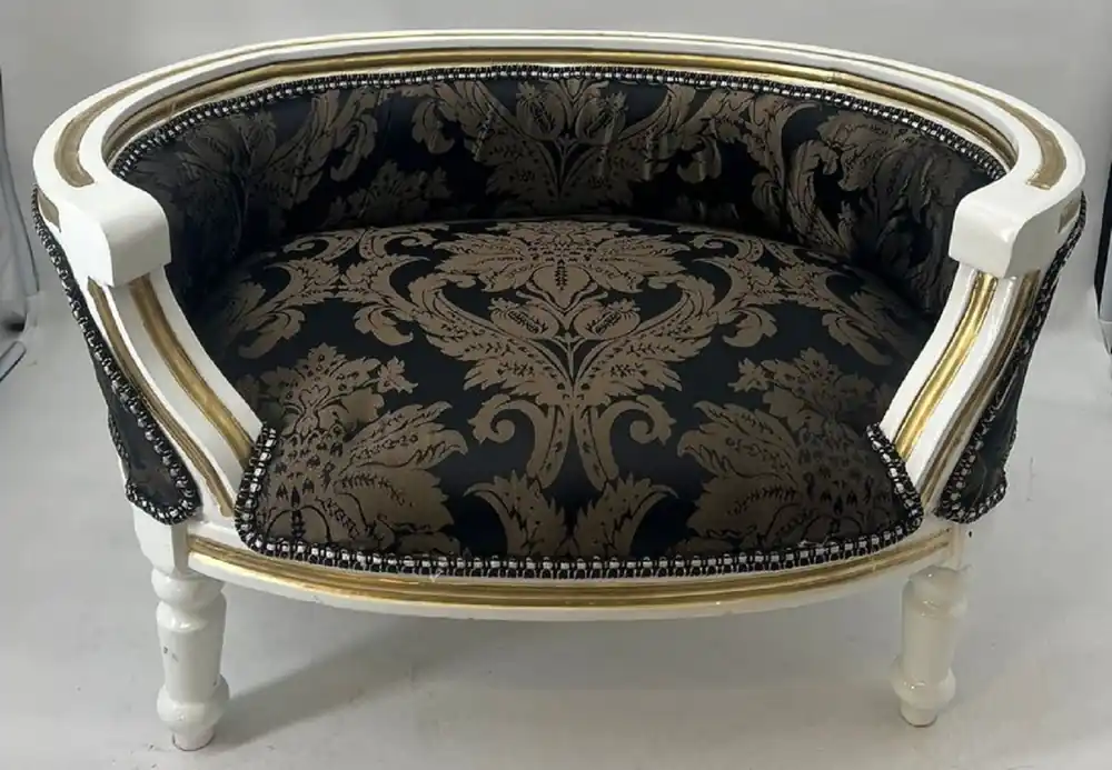 Top-Seller Casa Padrino cama para perros y gatos barroco negro patrón / blanco / oro - Sofá para perros y gatos hecho a mano estilo barroco - Muebles barrocos para perros y gatos - Muebles barrocos mascotas