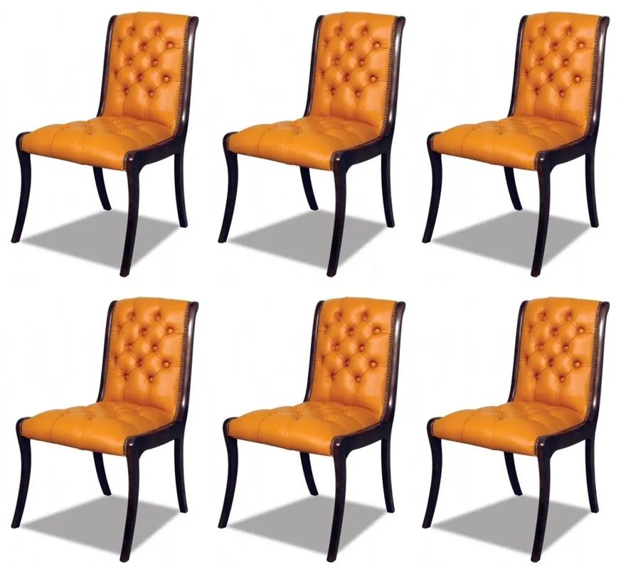 Bestseller Casa Padrino Conjunto de Sillas de Comedor Chesterfield de Cuero de Lujo de 6 Naranja / Marrón Oscuro 50 x 47 x A. 95 cm - Sillas de Cocina de Cuero Genuino - Muebles Chesterfield de Cuero de Lujo