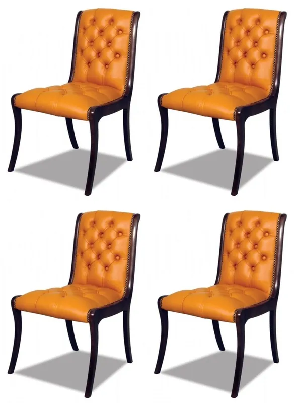 Super-Preis Casa Padrino Conjunto de Sillas de Comedor Chesterfield de Cuero de Lujo de 4 Naranja / Marrón Oscuro 50 x 47 x A. 95 cm - Sillas de Cocina de Cuero Genuino - Muebles Chesterfield de Cuero de Lujo
