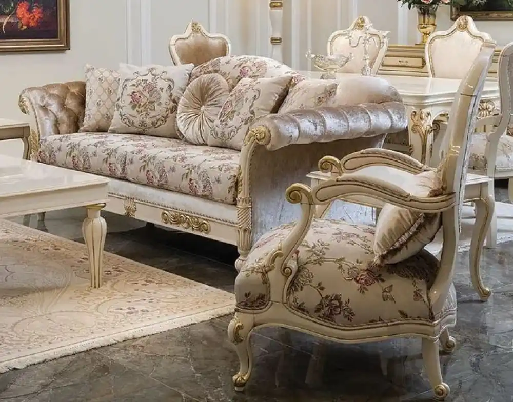 Casa Padrino conjunto de sala de estar barroco de lujo crema / rosa / blanco / oro - 2 Sofás y 2 Sillones - Muebles de salón hechos a mano estilo barroco Ausverkauf