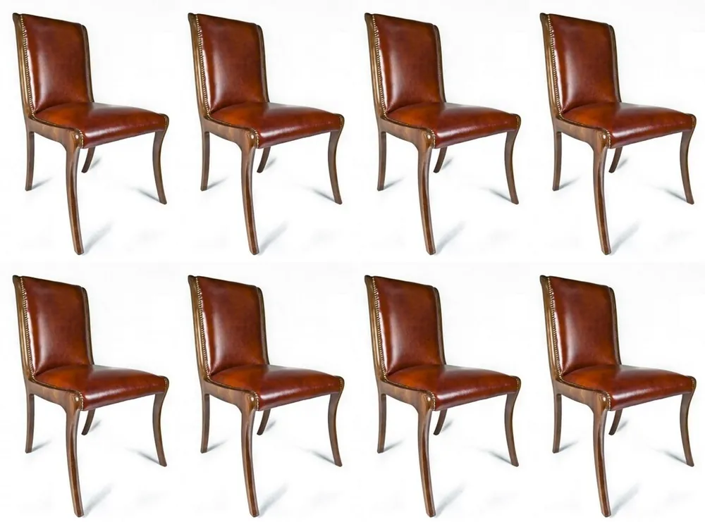Casa Padrino conjunto de 8 sillas de comedor de cuero de lujo marrón 50 x 47 x A. 95 cm - Sillas de cocina de cuero genuino - Muebles de cuero genuino - Muebles de lujo Top-Seller