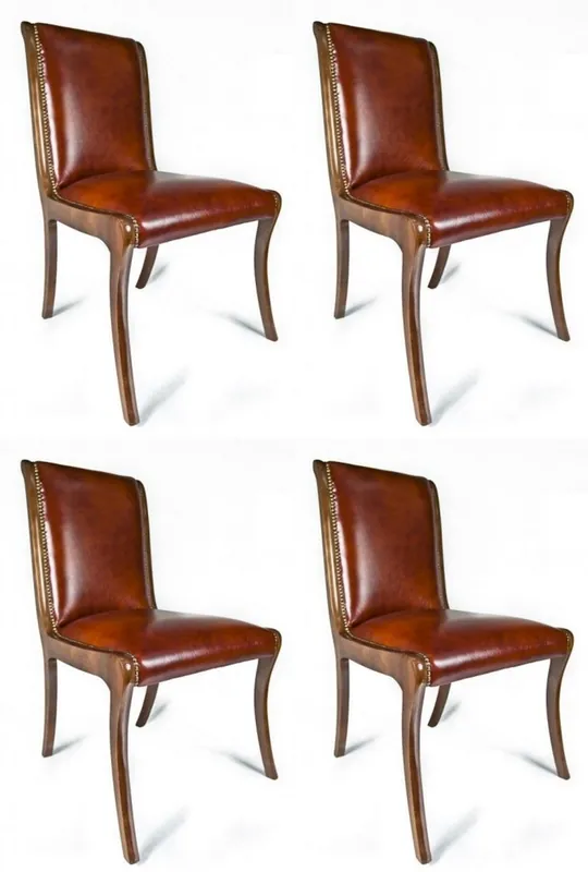 Casa Padrino conjunto de 4 sillas de comedor de cuero de lujo marrón 50 x 47 x A. 95 cm - Sillas de cocina de cuero genuino - Muebles de cuero genuino - Muebles de lujo Sale