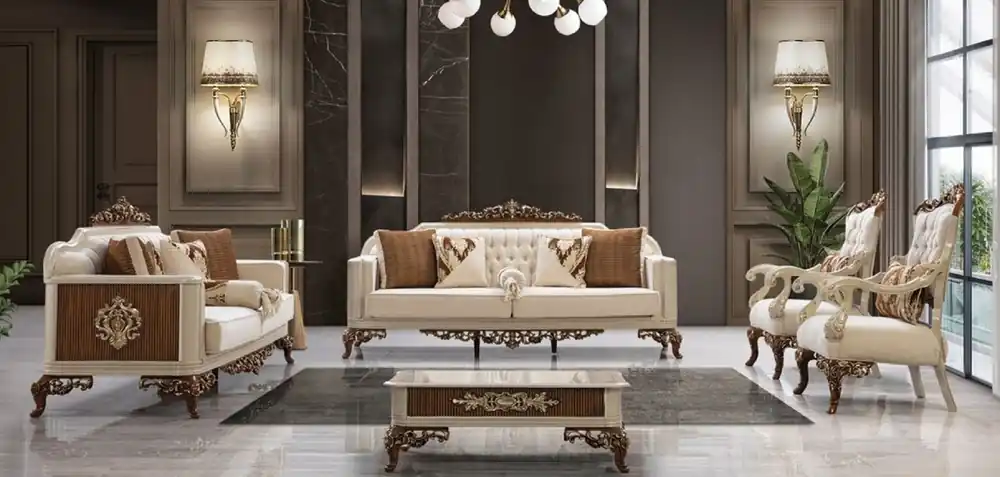 Casa Padrino conjunto de sala de estar barroco de lujo beige / gris / marrón / oro - 2 Sofás y 2 Sillones y 1 Mesa de Centro - Muebles de salón hechos a mano estilo barroco Markenprodukt