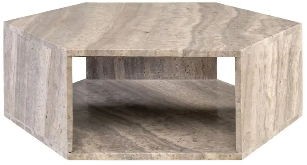 Neue Ware Casa Padrino mesa de centro de lujo gris 91 x 79 x A. 30 cm - Mesa de salón de piedra natural de travertino de 6 esquinas - Muebles de salón - Muebles de travertino - Muebles de lujo