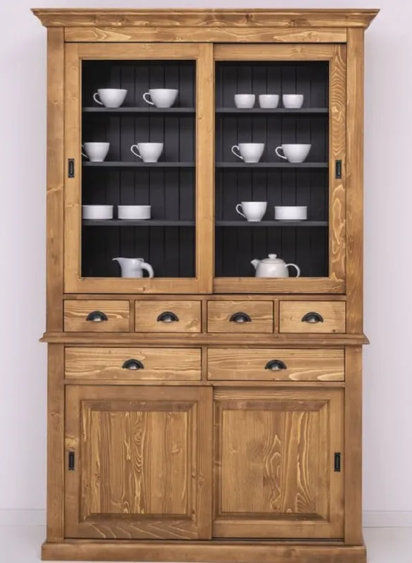 Markenware Casa Padrino armario de comedor de estilo campestre marrón / negro 142 x 48 x A. 225 cm - Armario de cocina de madera maciza - Muebles de comedor de estilo campestre