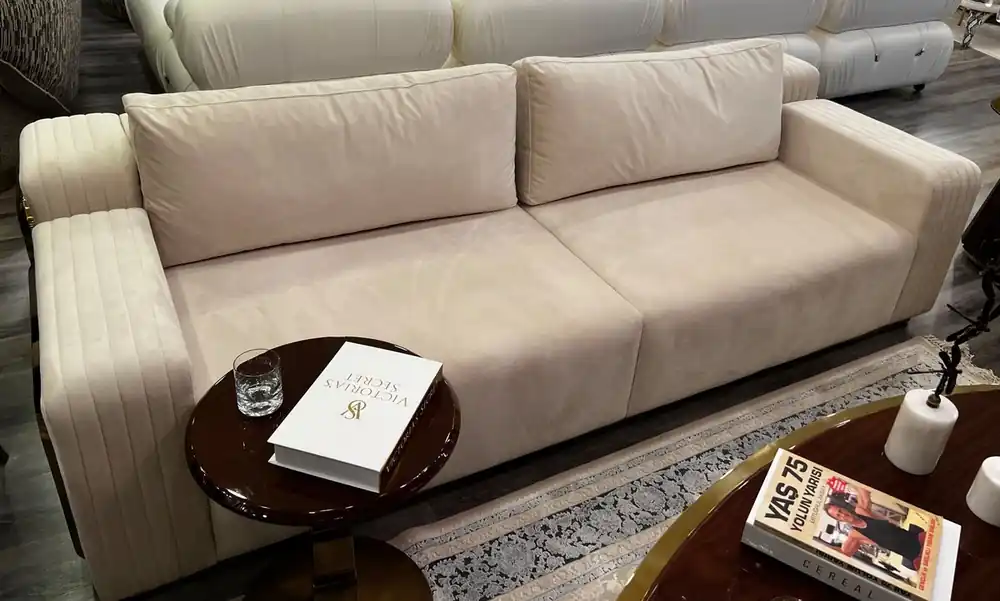 Markenware Casa Padrino sofá de lujo crema / marrón / oro 247 x 100 x A. 70 cm - Sofá de salón - Sofá de hotel - Muebles de salón - Muebles de hotel - Muebles de lujo - Interiores de lujo