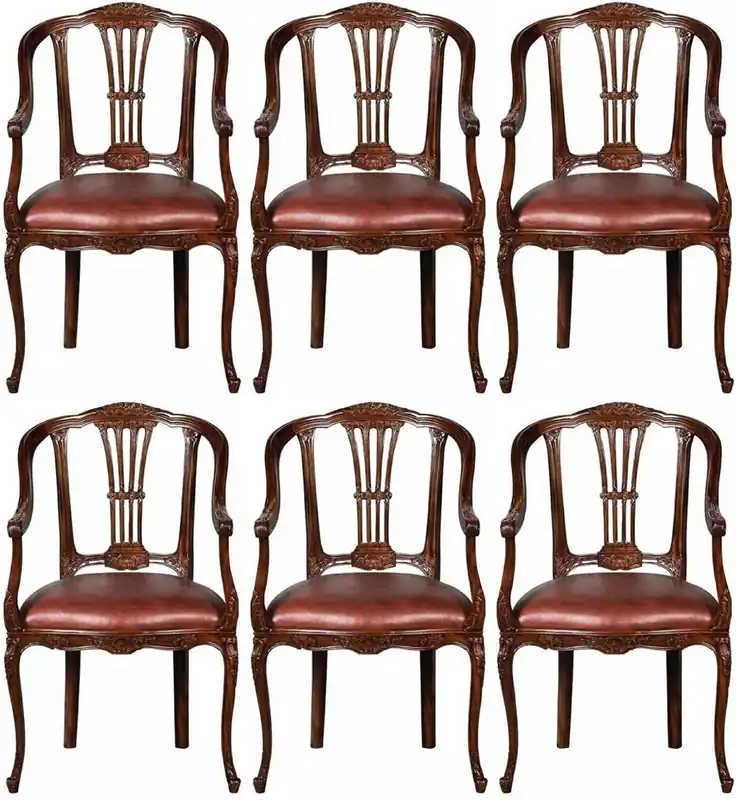Casa Padrino conjunto de 6 sillas de comedor de cuero barroco de lujo con reposabrazos marrón - Magníficas sillas de cocina de cuero genuino estilo barroco - Muebles de comedor barrocos de lujo Neuheit