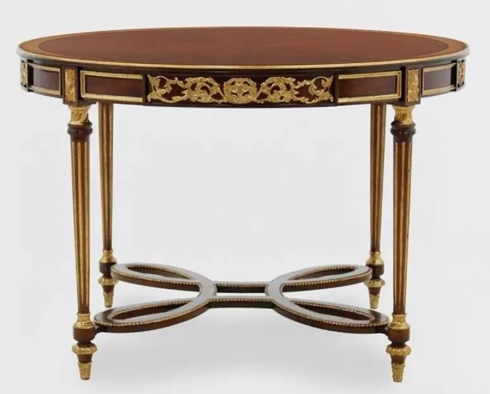 Casa Padrino mesa de comedor barroco de lujo marrón oscuro / marrón / oro antiguo - Mesa de cocina redonda de madera maciza de estilo barroco - Muebles de comedor de lujo en estilo barroco Schnäppchen