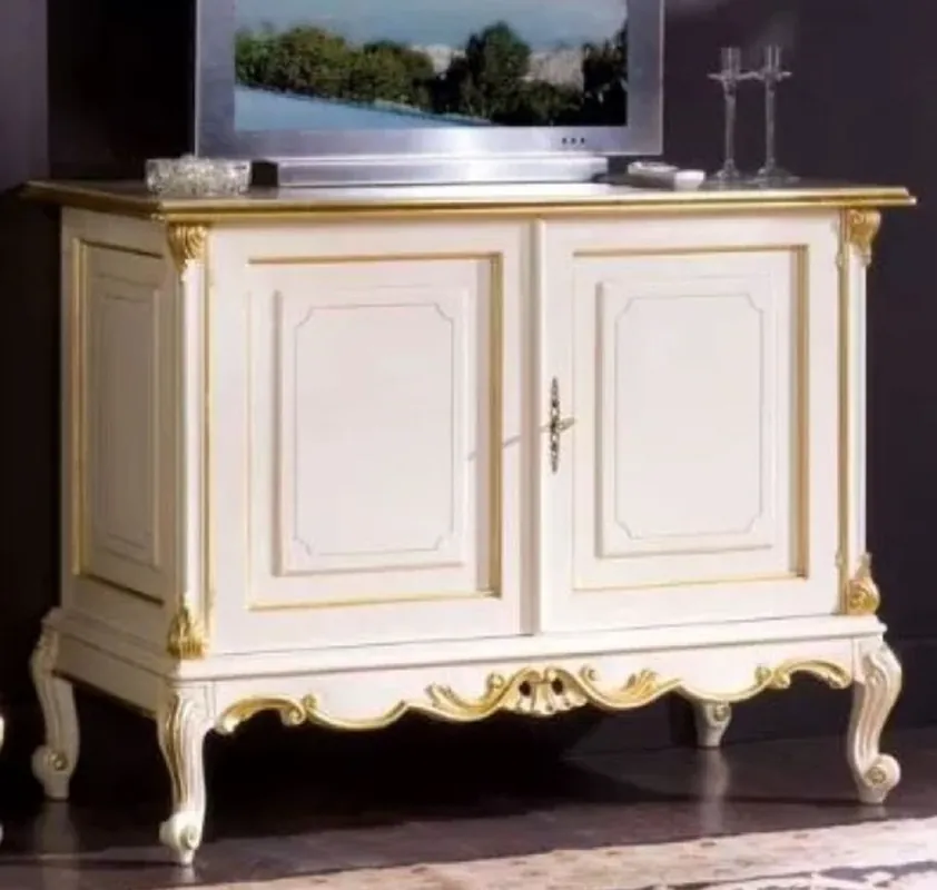 Zertifiziert Casa Padrino aparador barroco de lujo blanco / oro - Armario de madera maciza hecho a mano con 2 puertas - Muebles de lujo en estilo barroco - Calidad de lujo - Hecho en Italia