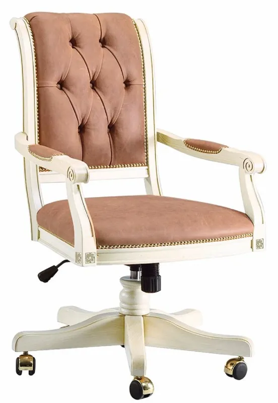 Casa Padrino silla de escritorio Chesterfield barroco de lujo marrón claro / blanco / oro - Silla de oficina barroco - Muebles de oficina barrocos - Hecho en Italia Bestpreis