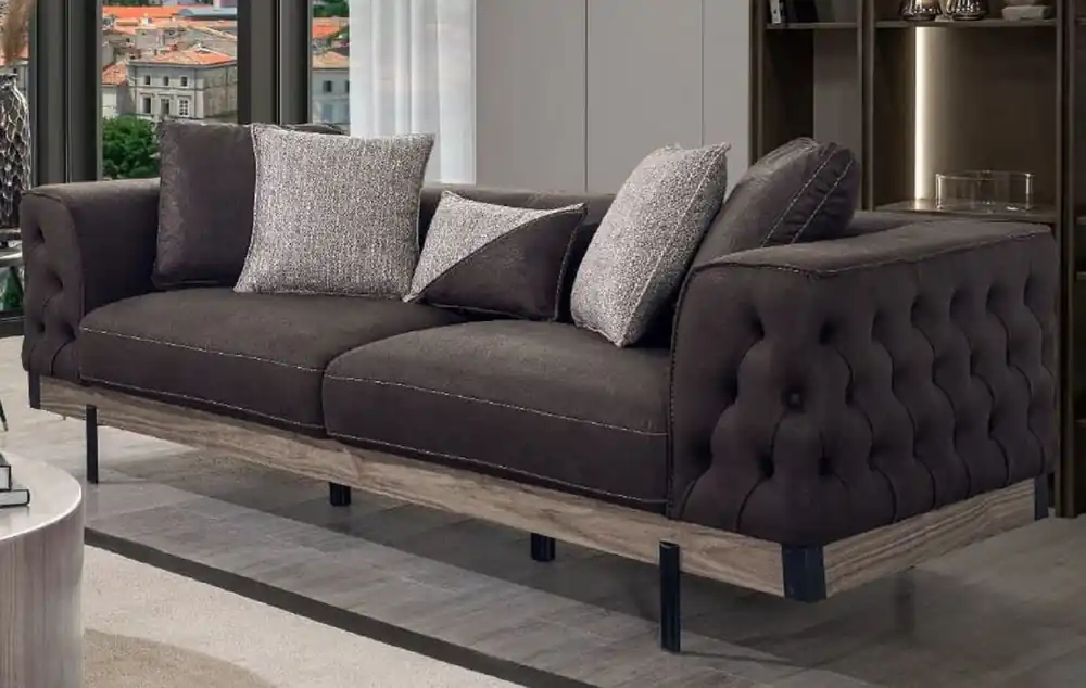 Preiswert Casa Padrino sofá Chesterfield de lujo de 3 plazas marrón / negro 240 x 96 x A. 75 cm - Sofá de salón - Muebles de salón - Muebles Chesterfield - Muebles de lujo - Interior de salón